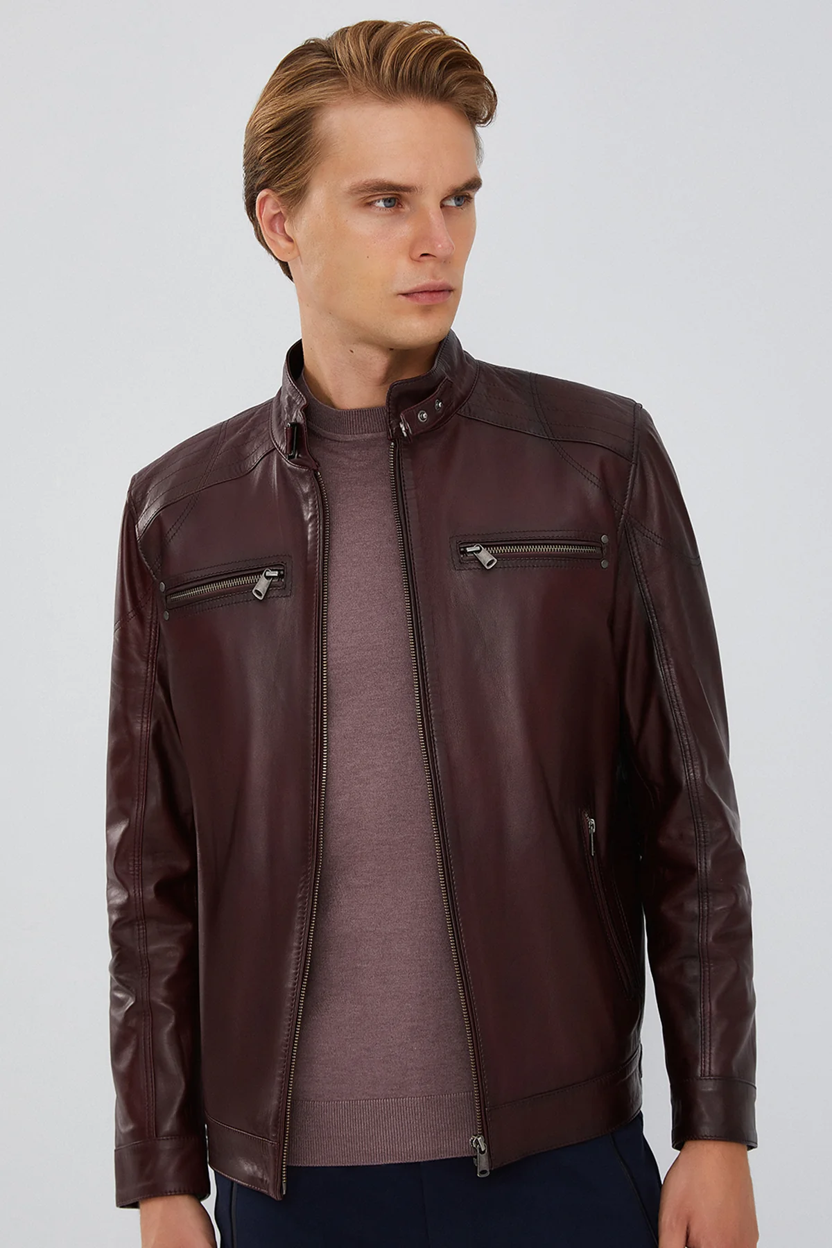 Maxim Erkek Bordo Deri Ceket - Image 3
