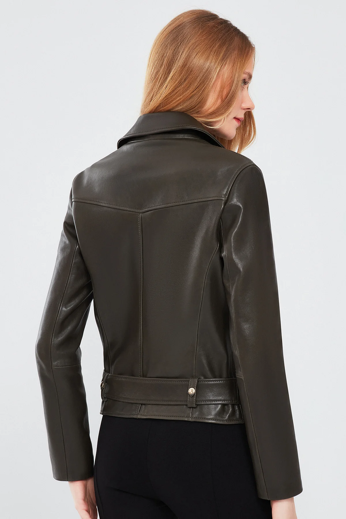 Melody Kadın Yeşil Biker Deri Ceket - Image 5