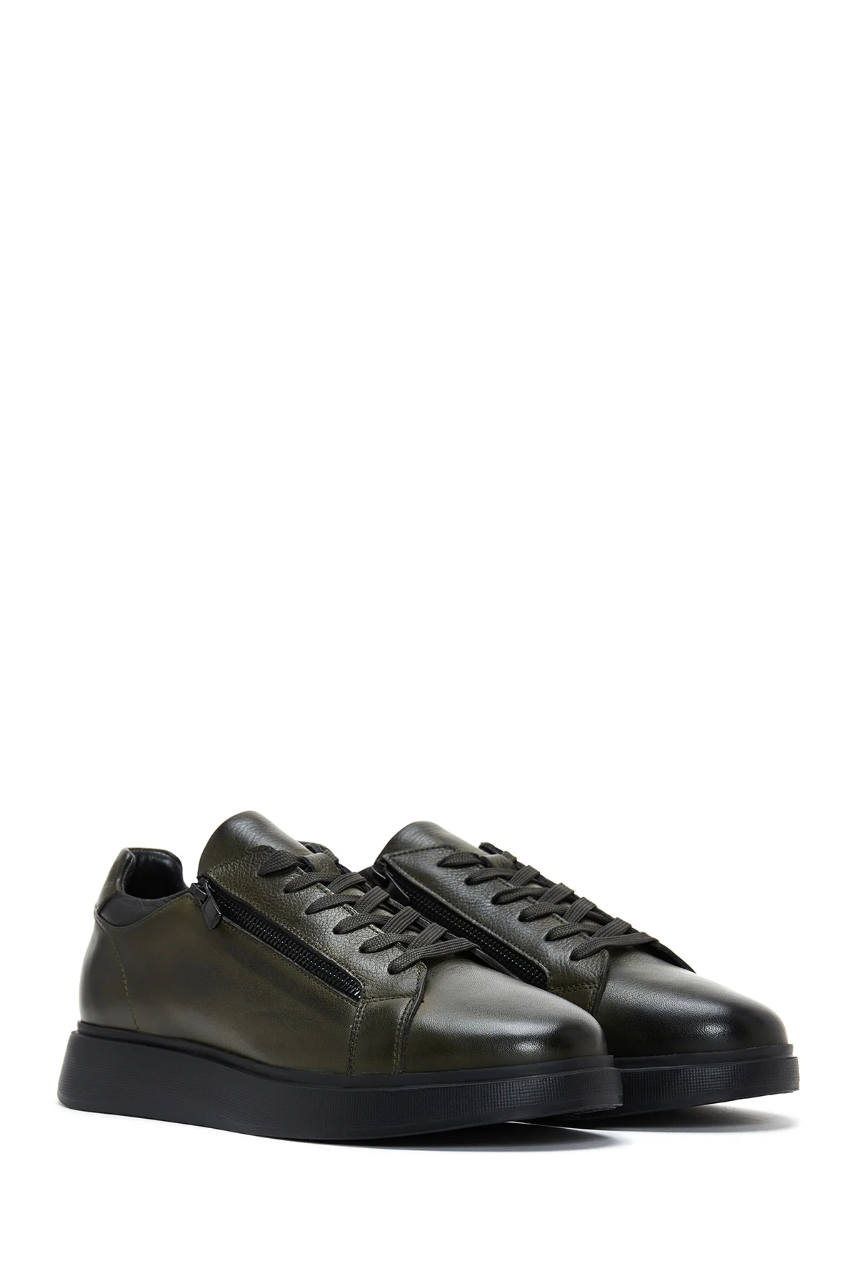 Erkek Haki Deri Sneaker - Image 3