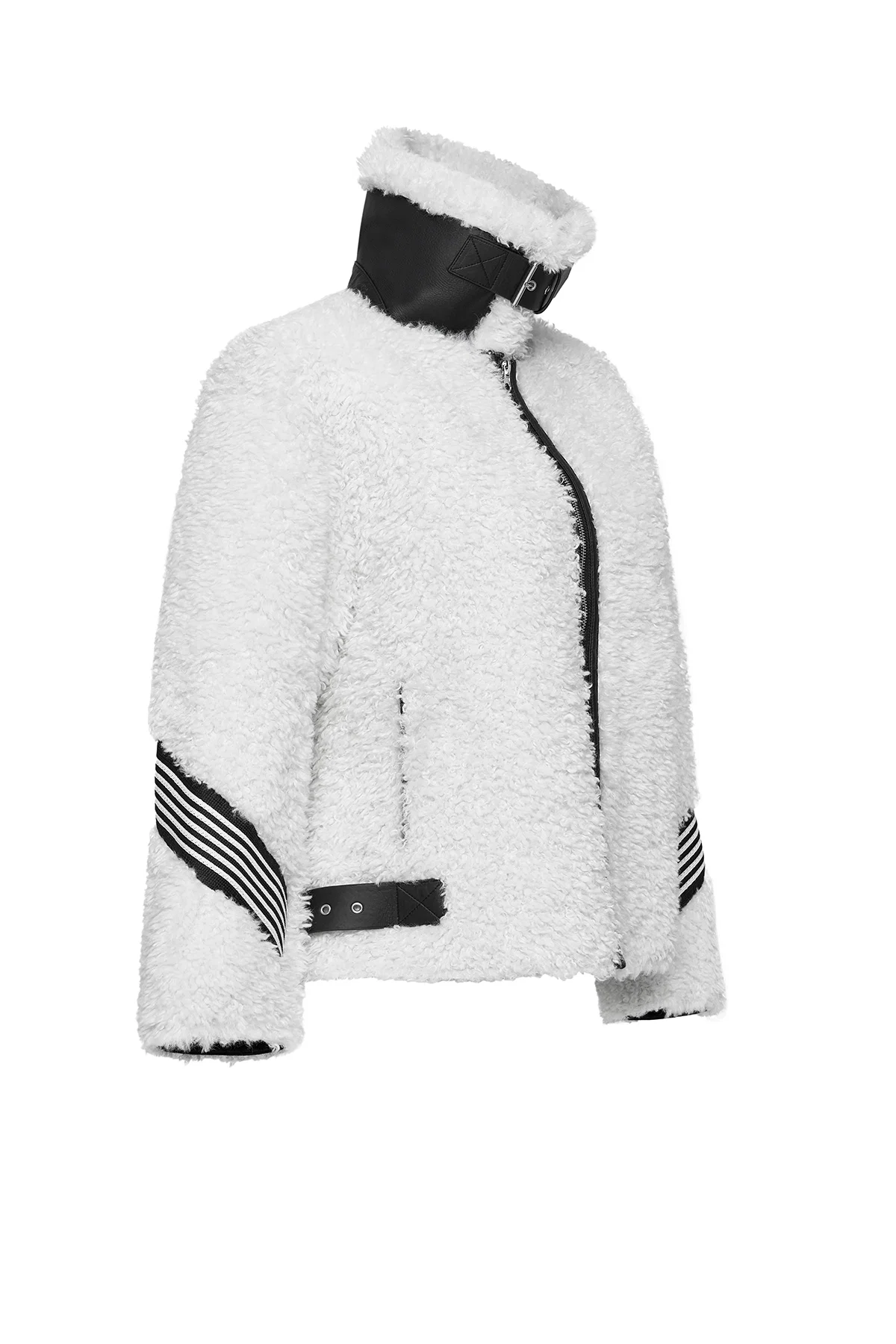 Meribel Kadın Beyaz Siyah Çizgi Detaylı Teddy Mont - Image 3