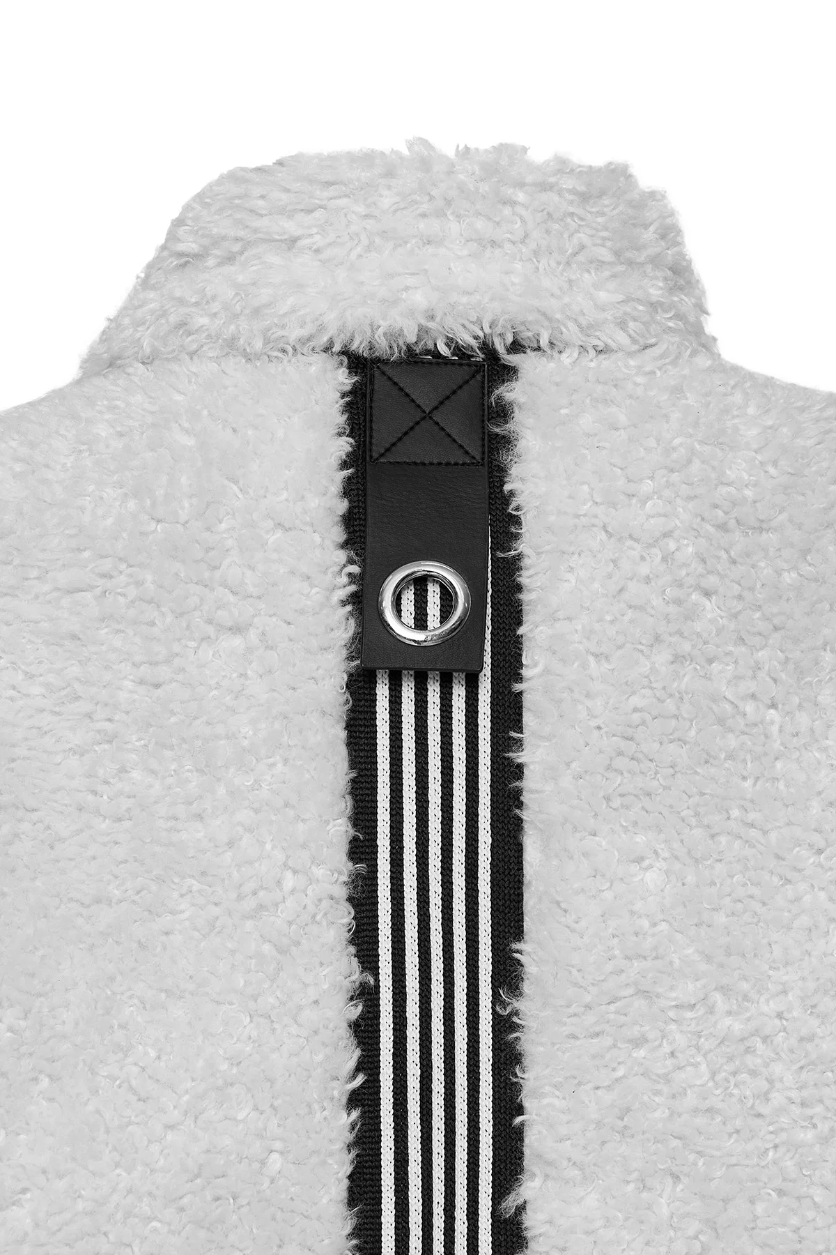 Meribel Kadın Beyaz Siyah Çizgi Detaylı Teddy Mont - Image 4
