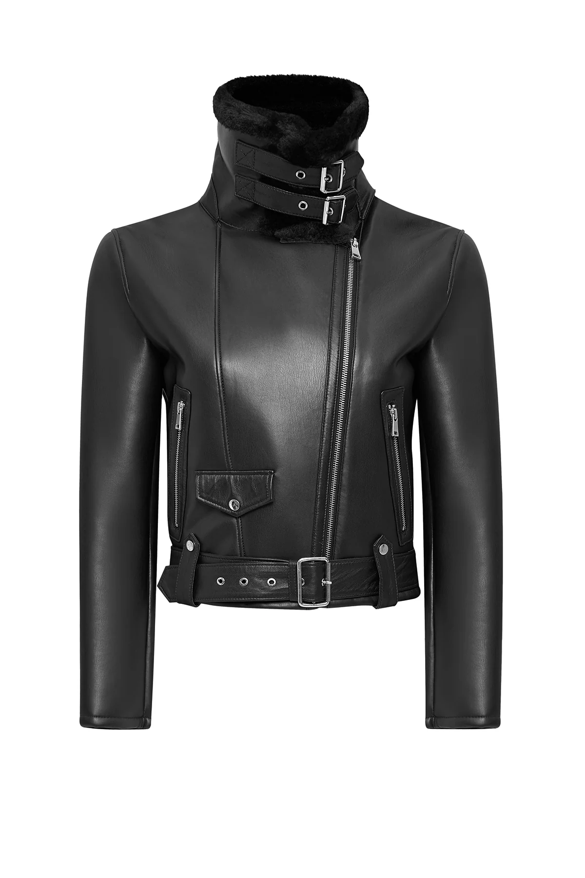 Mexico Kadın Siyah Teddy Biker Deri Ceket - Image 11