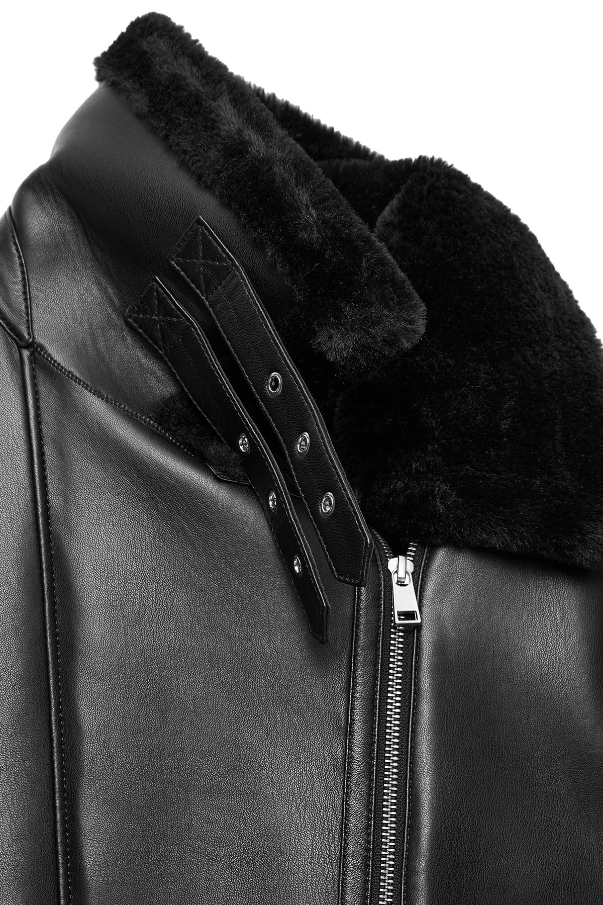 Mexico Kadın Siyah Teddy Biker Deri Ceket - Image 14