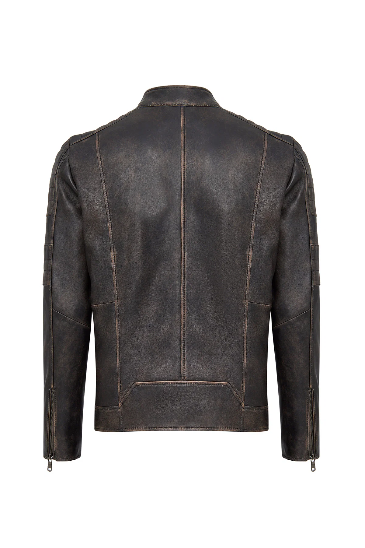 Morant Erkek Kahverengi Vintage Slim-Fit Deri Ceket - Image 10