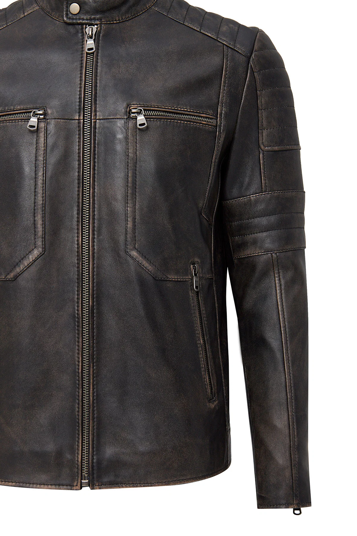 Morant Erkek Kahverengi Vintage Slim-Fit Deri Ceket - Image 12