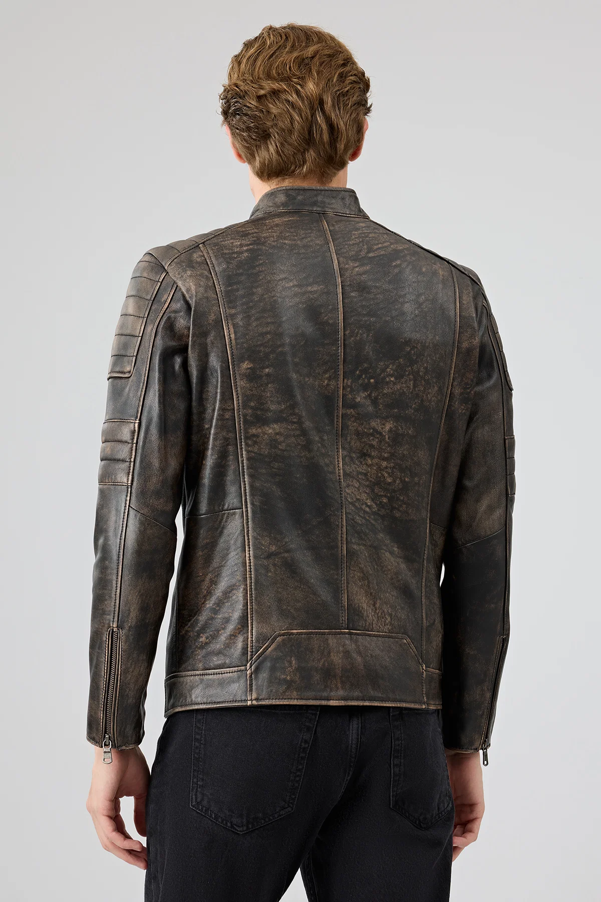 Morant Erkek Kahverengi Vintage Slim-Fit Deri Ceket - Image 5