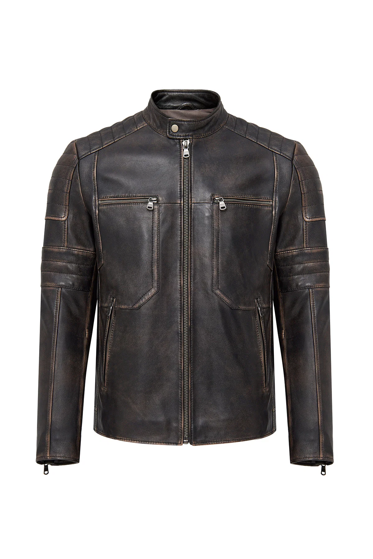 Morant Erkek Kahverengi Vintage Slim-Fit Deri Ceket - Image 9
