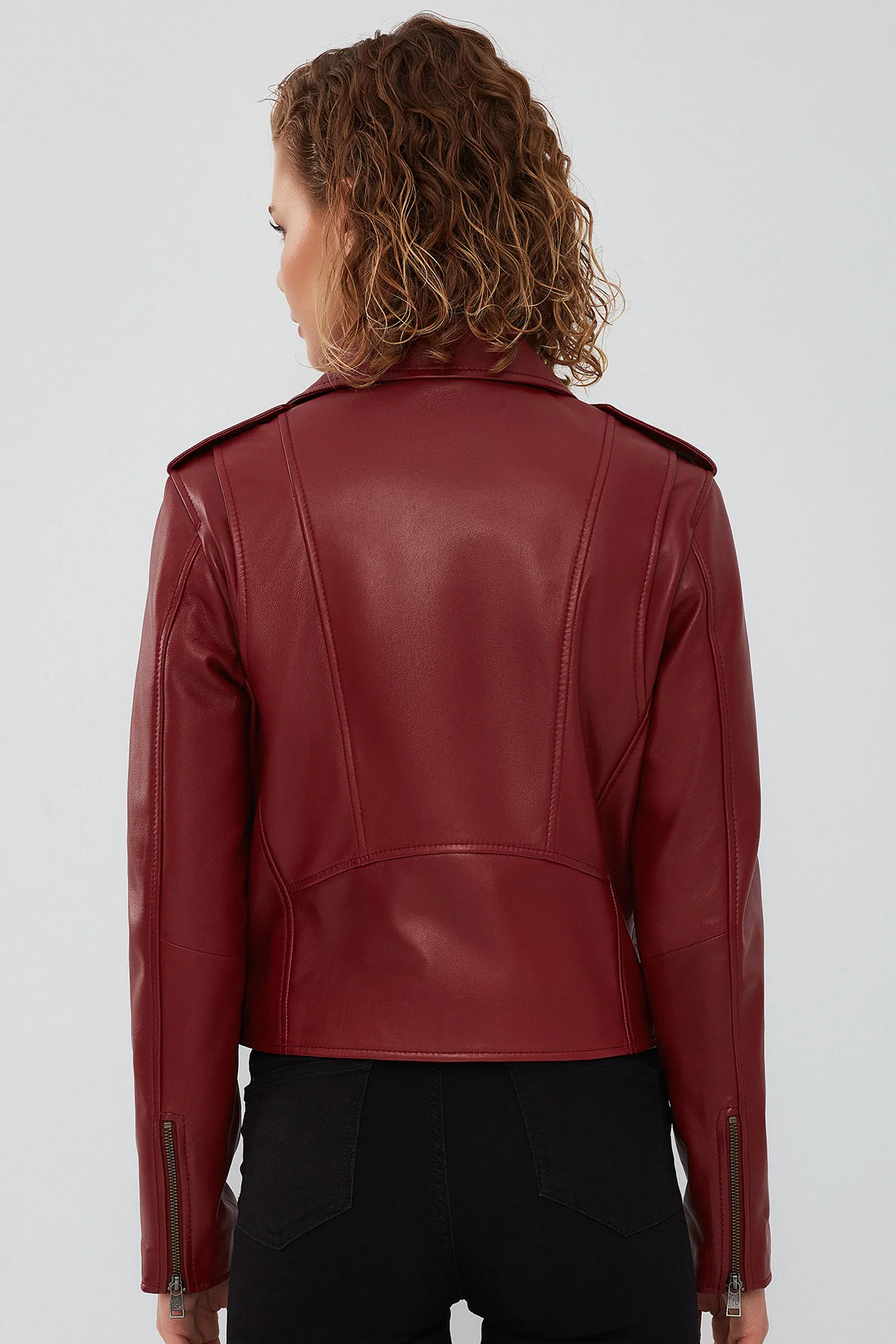 New Look Kadın Bordo Biker Ceket - Image 4