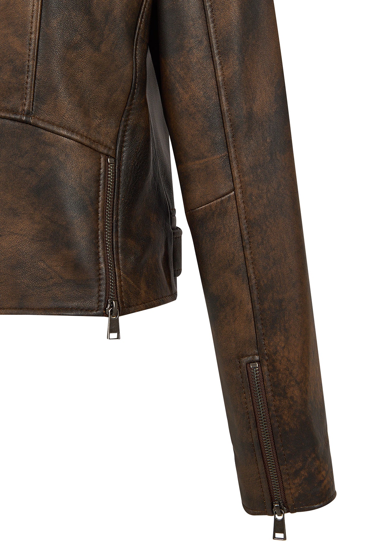 Newage Kadın Kahverengi Slim-Fit Biker Deri Ceket - Image 11