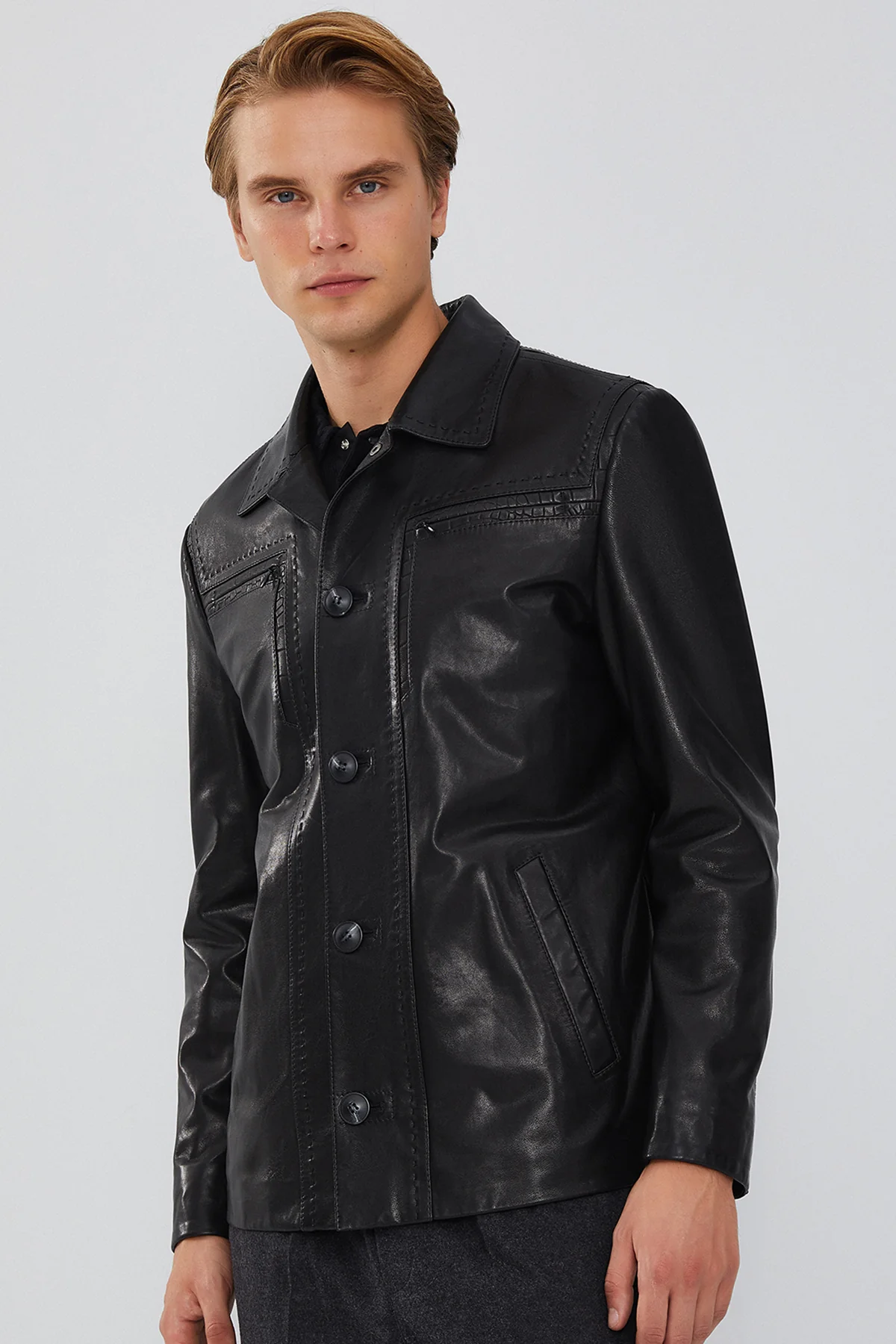 Oblak Erkek Siyah Blazer Deri Ceket - Image 3