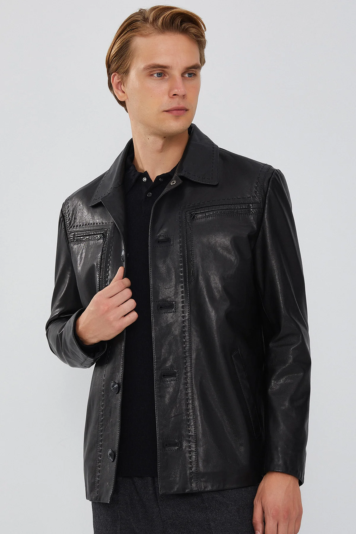 Oblak Erkek Siyah Blazer Deri Ceket - Image 4