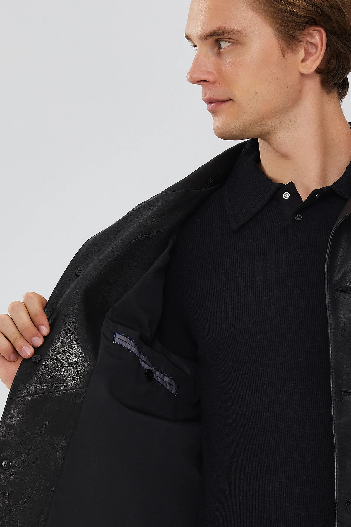 Oblak Erkek Siyah Blazer Deri Ceket - Image 7