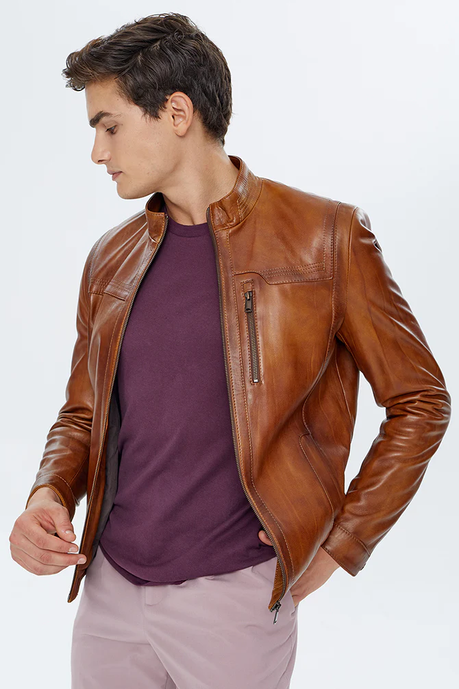 Oscar Erkek Camel Deri Ceket - Image 3