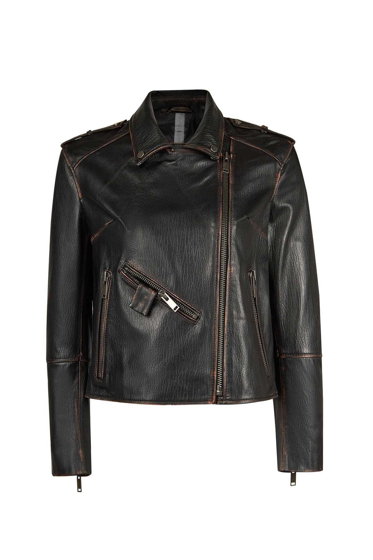 Oxford Kadın Siyah Biker Deri Ceket - Image 3