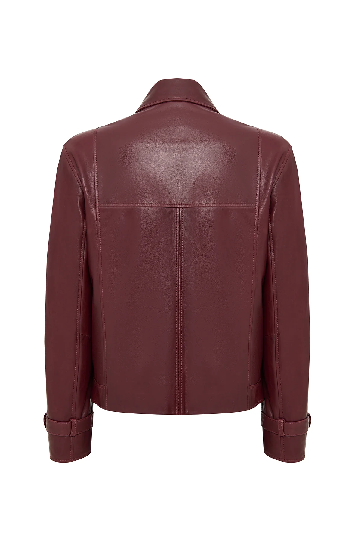 Paloma Kadın Bordo Kısa Oversize Biker Deri Ceket - Image 2