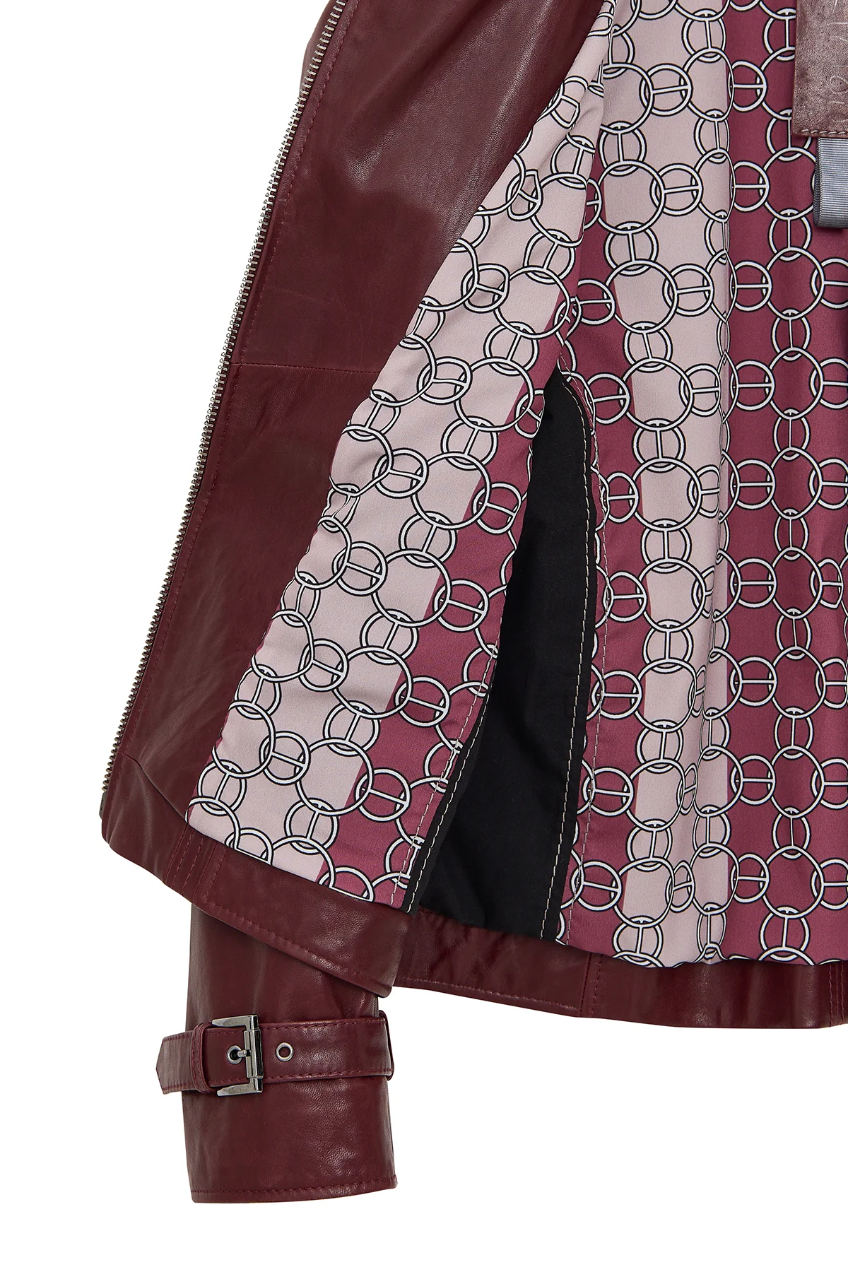 Paloma Kadın Bordo Kısa Oversize Biker Deri Ceket - Image 5