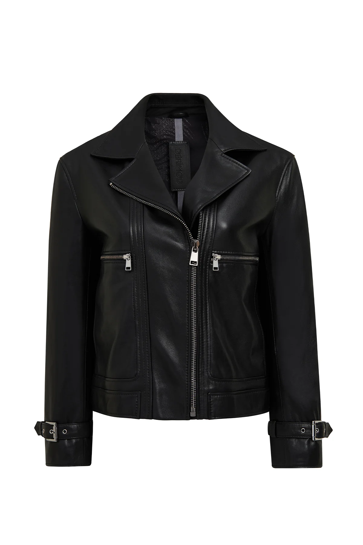 Paloma Kadın Siyah Kısa Oversize Biker Deri Ceket - Image 3