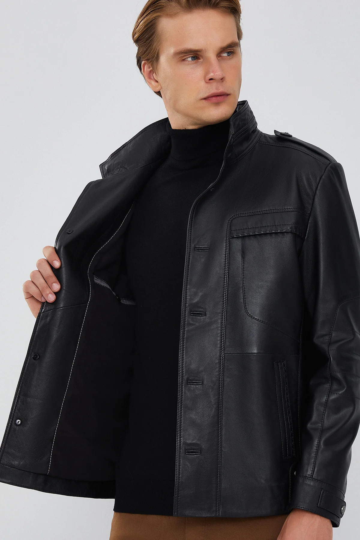 Pascal Erkek Siyah Spor Blazer Deri Ceket - Image 7