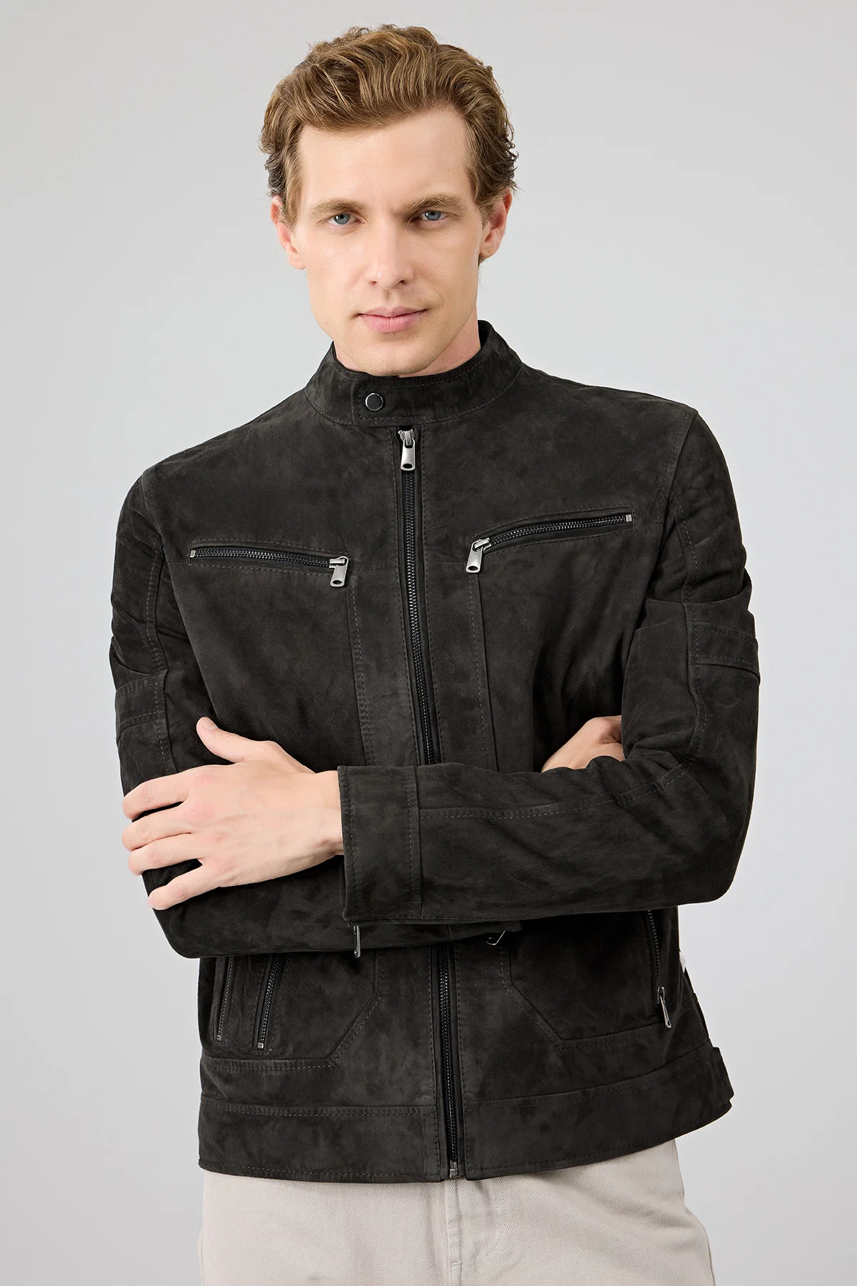 Patrick Erkek Gri Süet Deri Ceket - Image 2