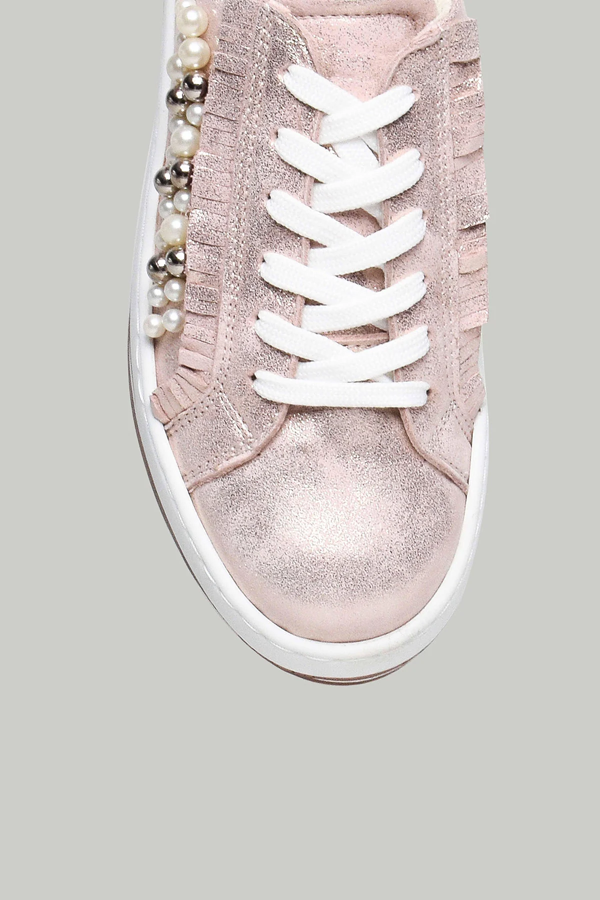 Pembe-Altın Yüksek Tabanlı Kadın Deri Sneaker - Image 4