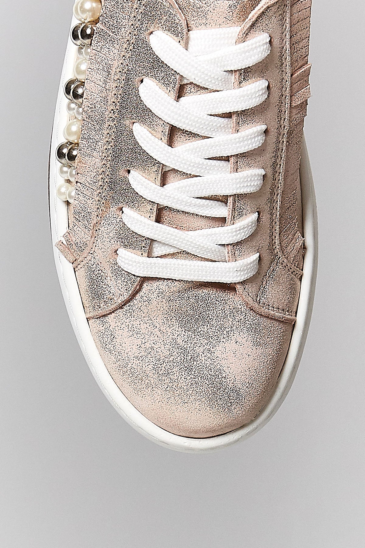 Pembe-Altın Yüksek Tabanlı Kadın Deri Sneaker - Image 5