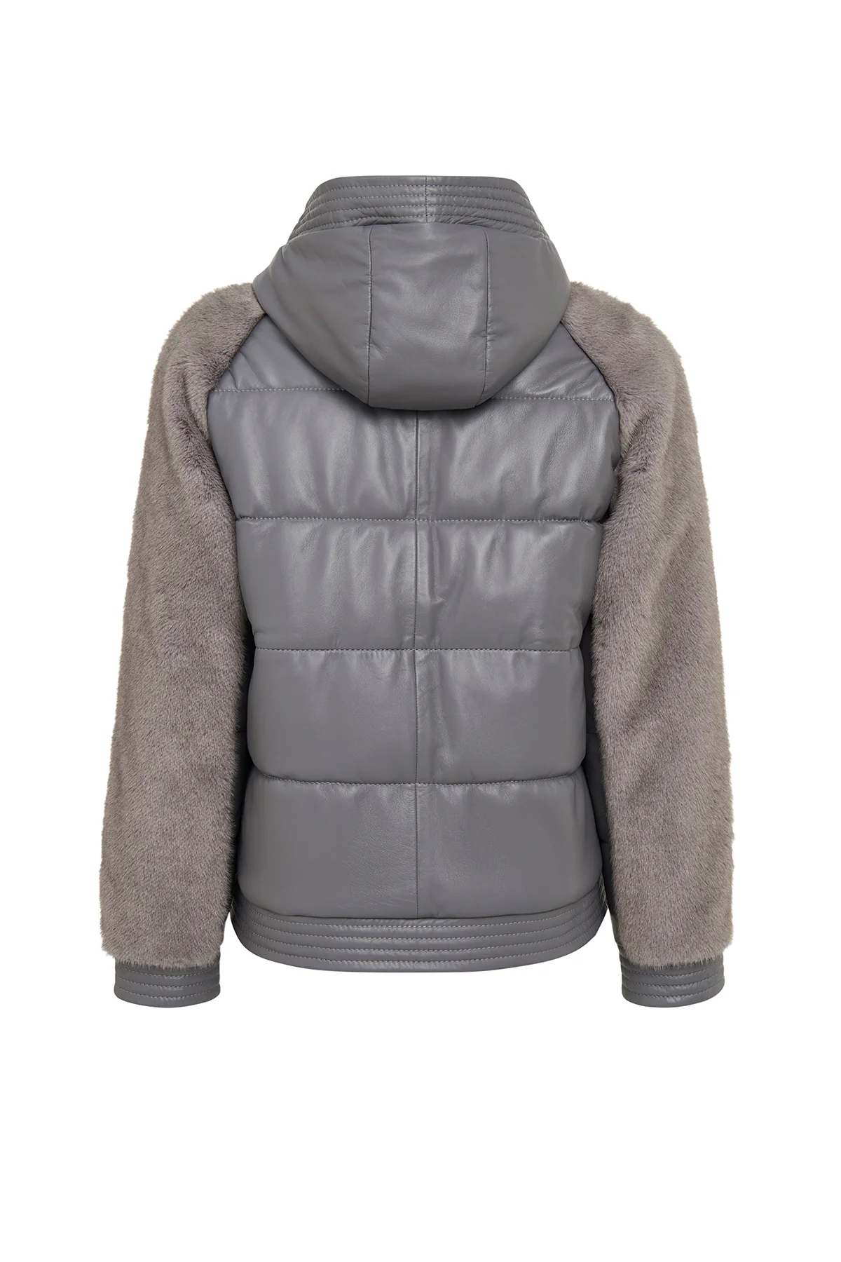 Prag Kadın Gri Kapüşonlu Teddy Deri Mont - Image 2