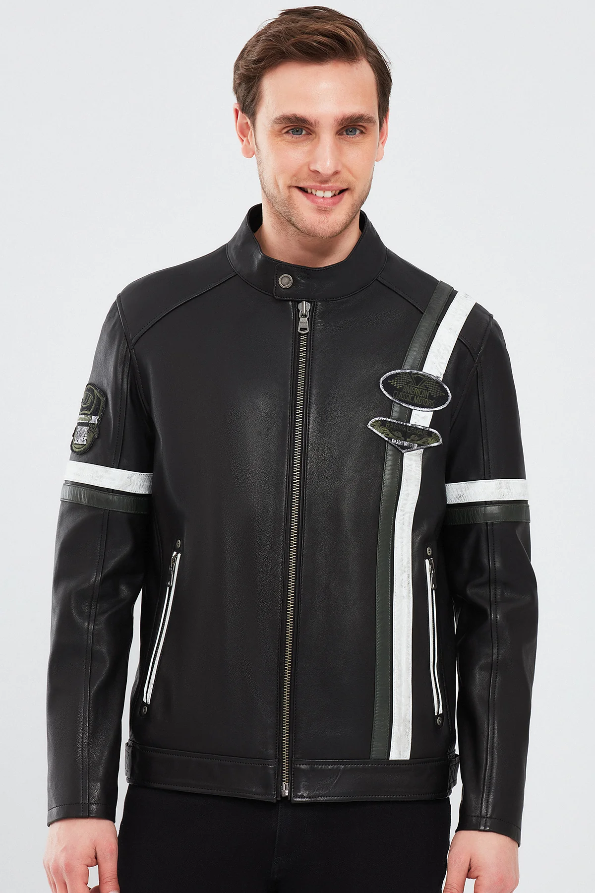 Racer Erkek Spor Slim-Fit Deri Ceket - Image 3