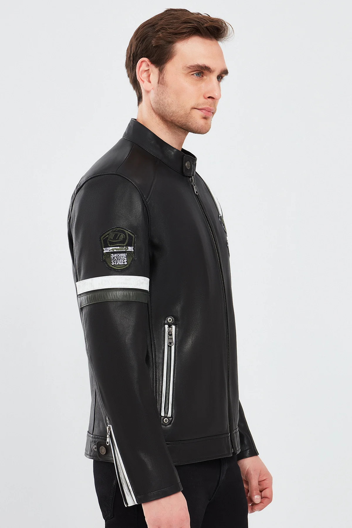 Racer Erkek Spor Slim-Fit Deri Ceket - Image 4
