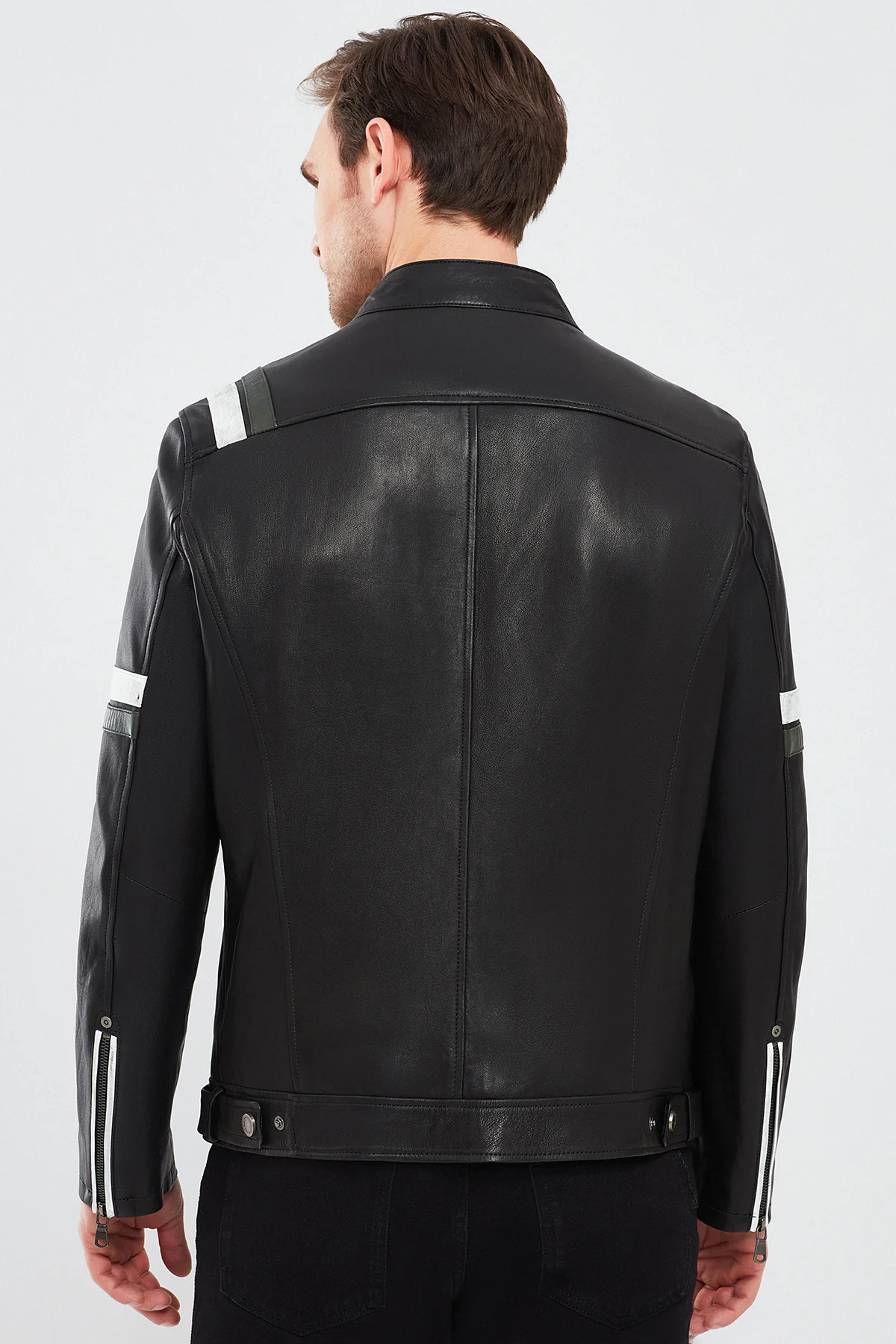Racer Erkek Spor Slim-Fit Deri Ceket - Image 5