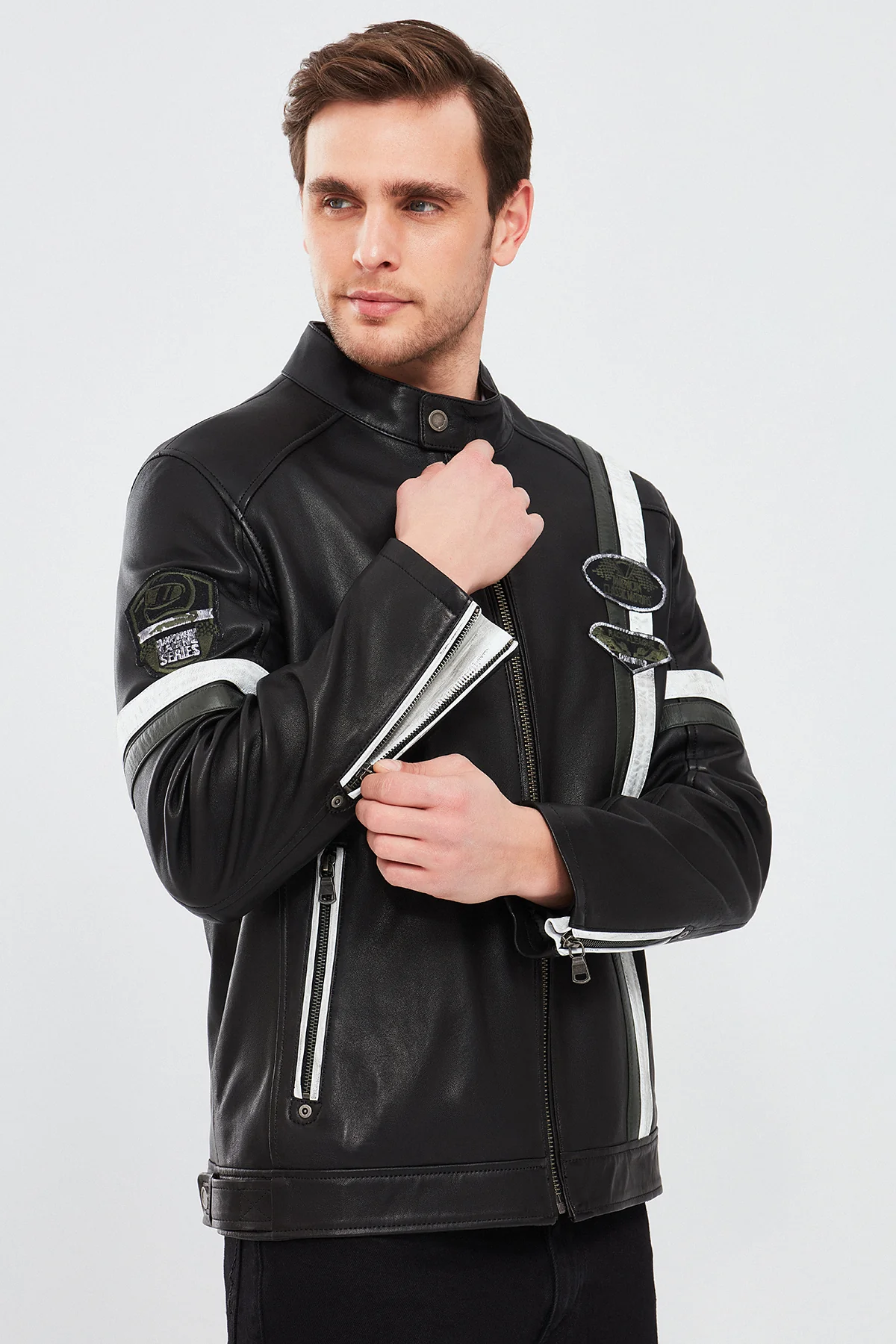 Racer Erkek Spor Slim-Fit Deri Ceket - Image 6