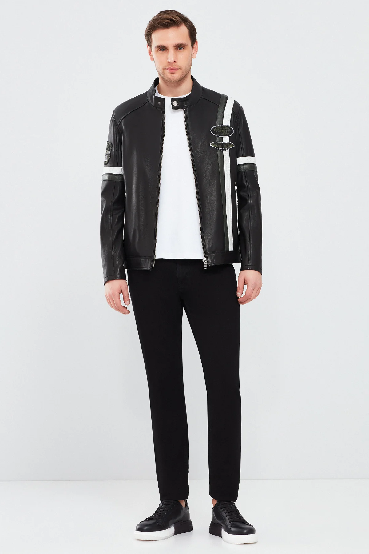 Racer Erkek Spor Slim-Fit Deri Ceket - Image 8