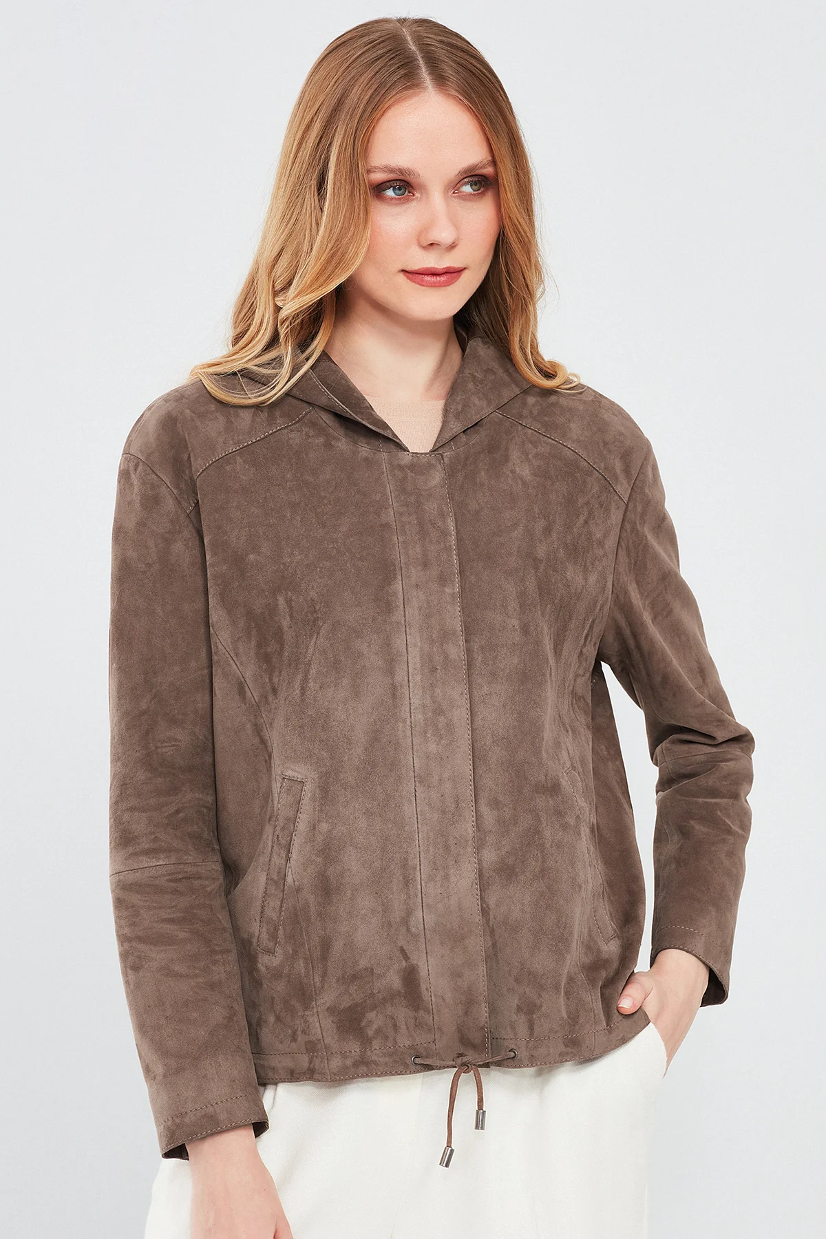 Rosy Kadın Vizon Oversize Süet Deri Ceket - Image 2