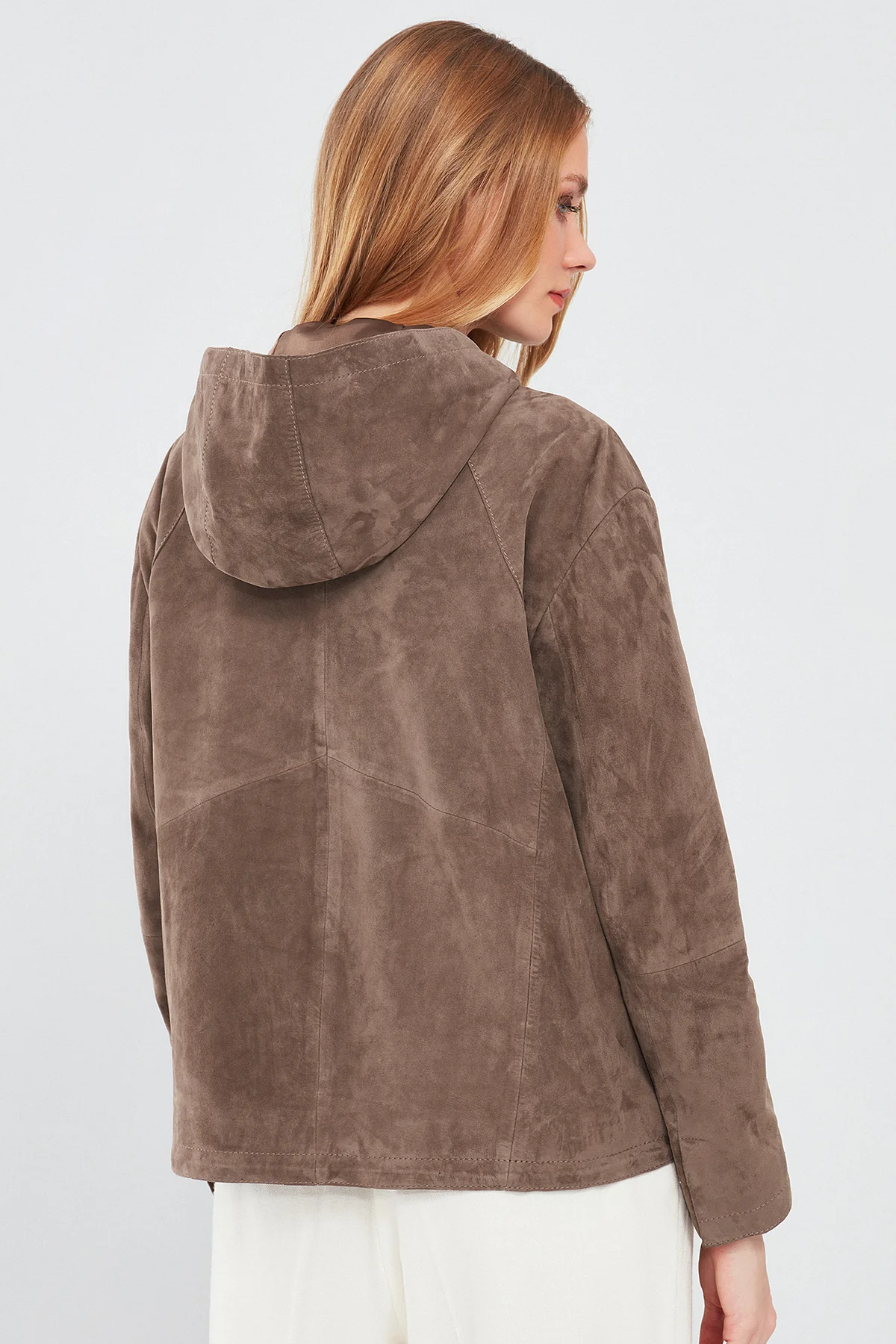 Rosy Kadın Vizon Oversize Süet Deri Ceket - Image 4