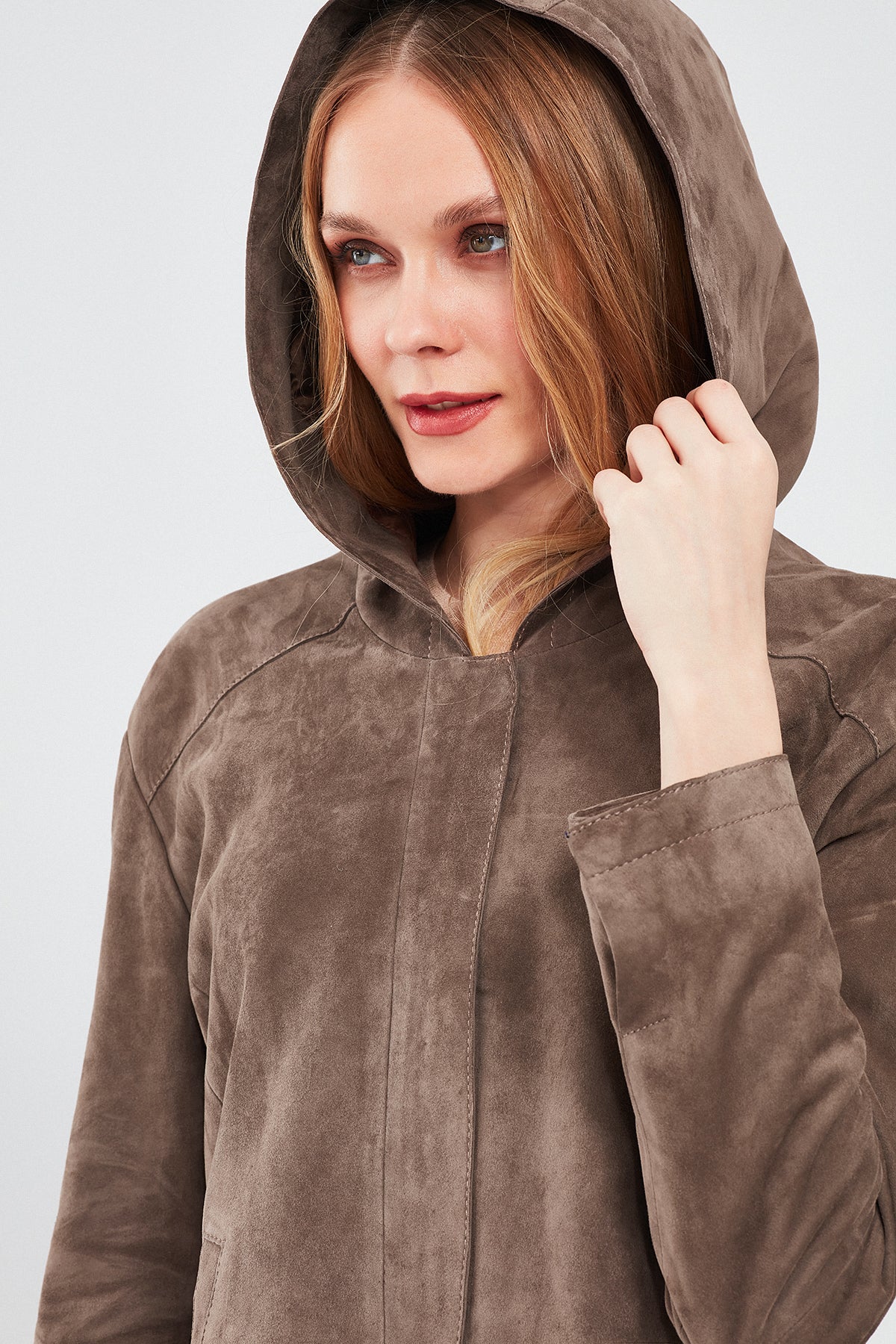 Rosy Kadın Vizon Oversize Süet Deri Ceket - Image 5