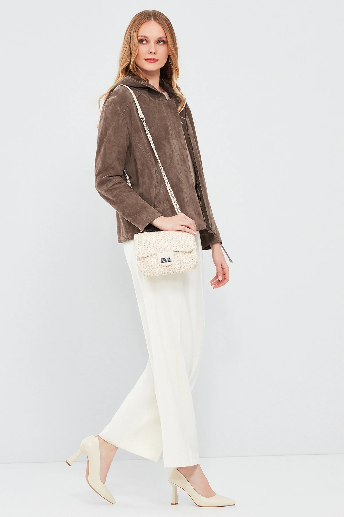 Rosy Kadın Vizon Oversize Süet Deri Ceket - Image 6