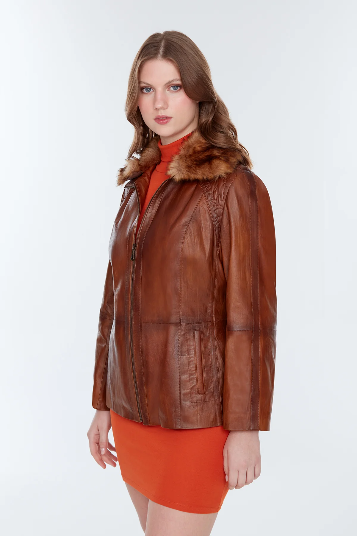 Samantha Kadın Camel Deri Mont - Image 4