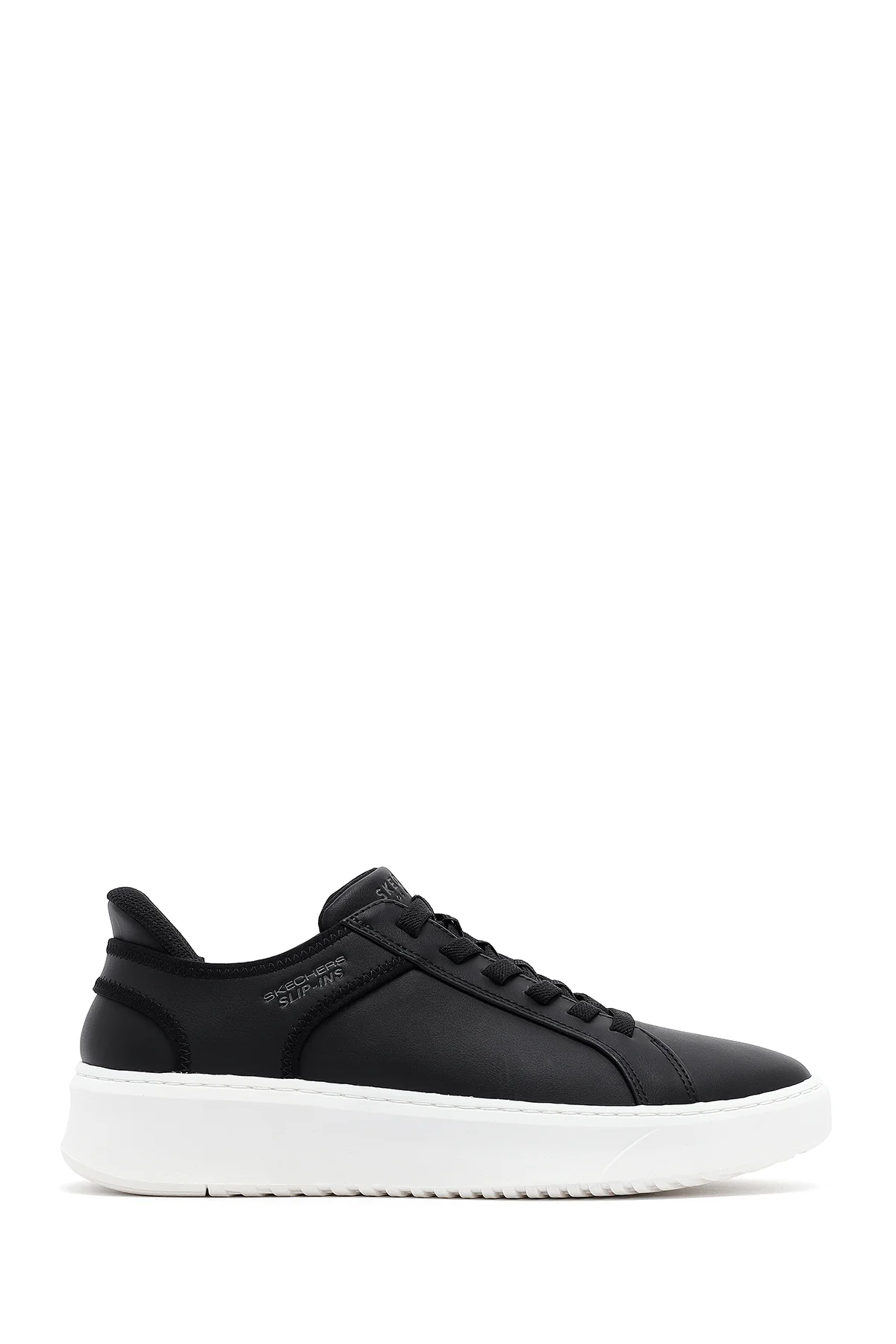 Skechers Erkek Siyah Court Break Bağcıklı Kalın Tabanlı Deri Sneaker
