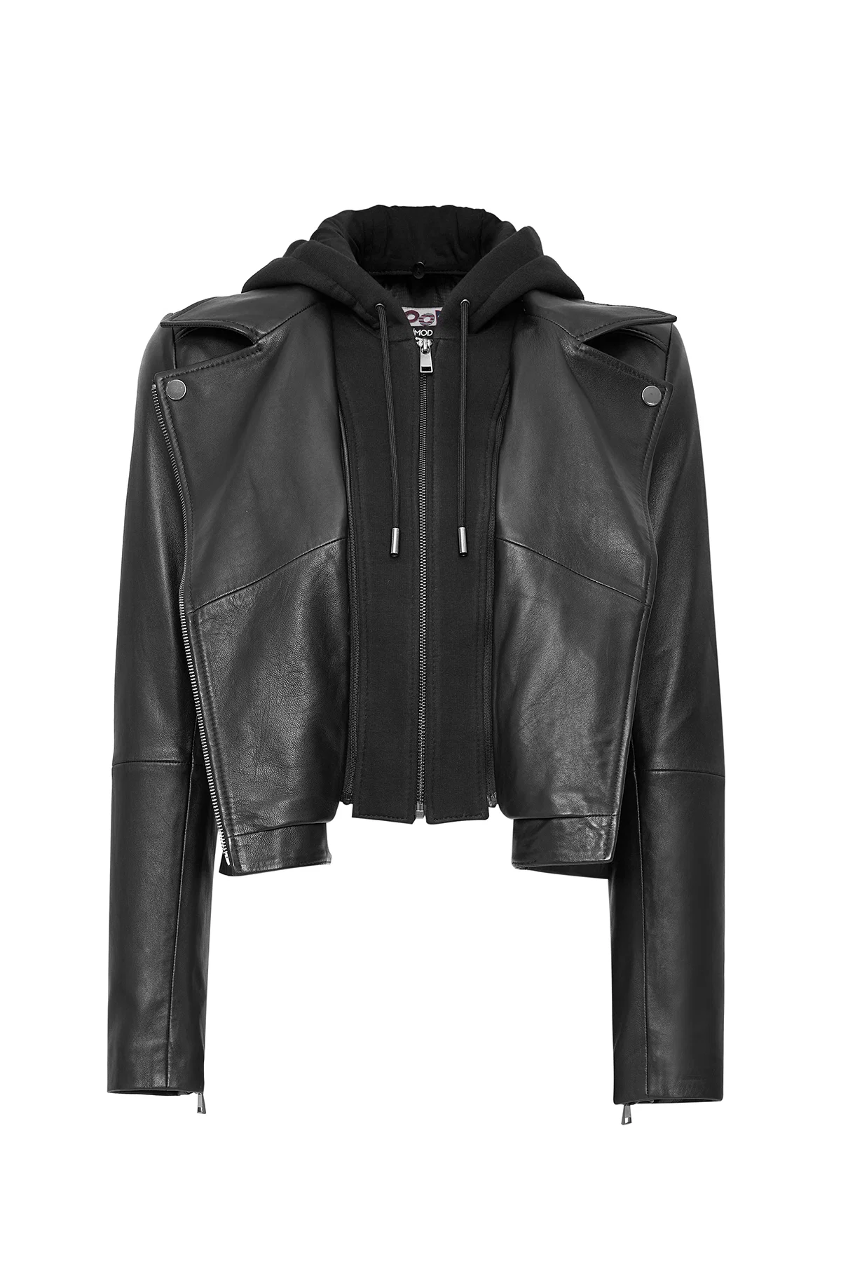 Smart Kadın Siyah Kapüşonlu Biker Deri Ceket - Image 4