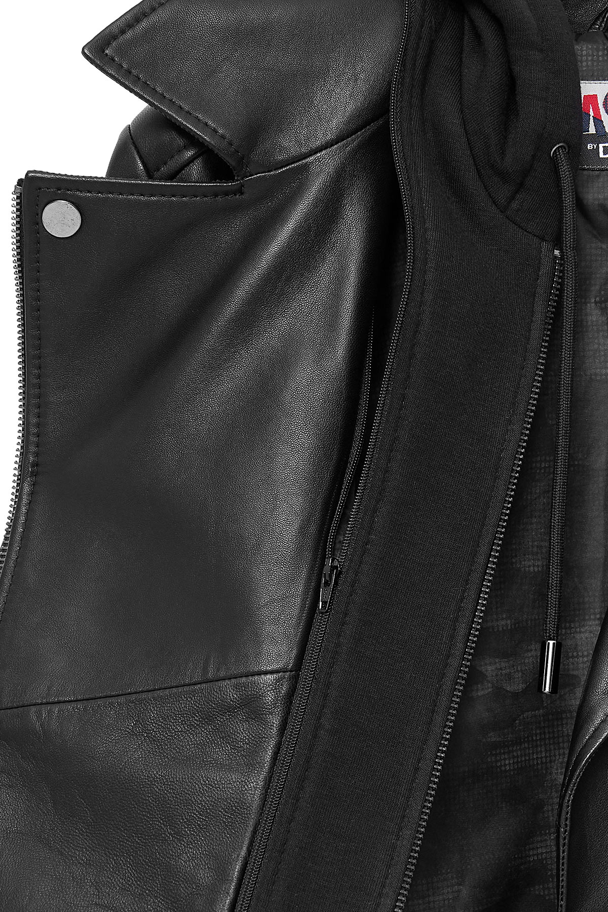 Smart Kadın Siyah Kapüşonlu Biker Deri Ceket - Image 9