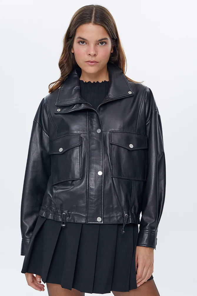 Splendid Kadın Siyah Oversize Deri Ceket - Image 2