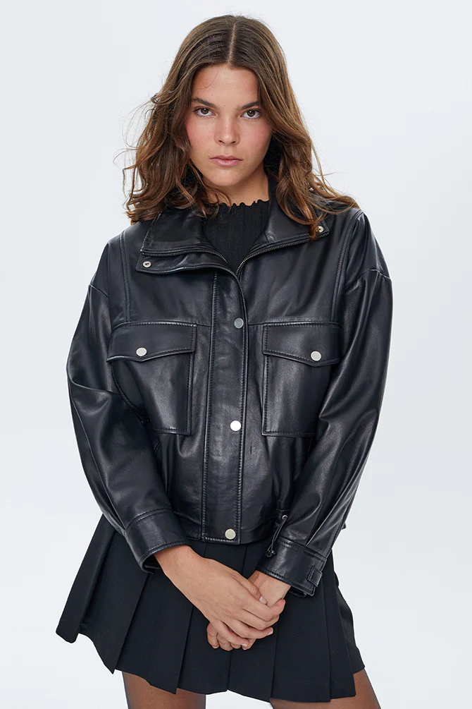 Splendid Kadın Siyah Oversize Deri Ceket - Image 5