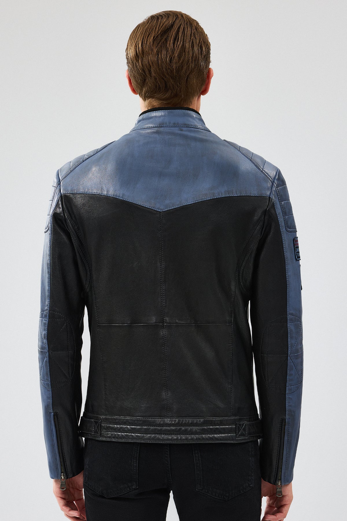 Takeoff Erkek Mavi Slim-Fit Deri Ceket - Image 5