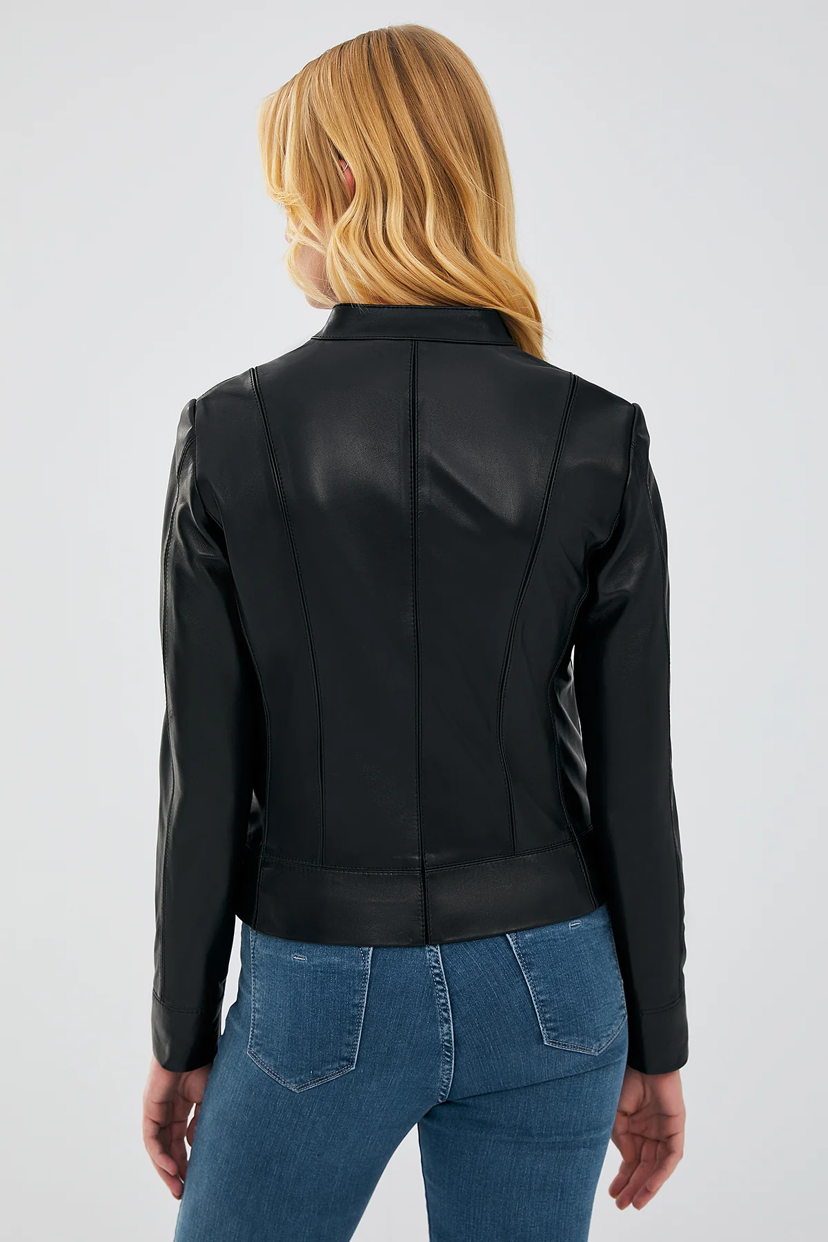 Tiffany Kadın Siyah Slim-Fit Kısa Deri Ceket - Image 3