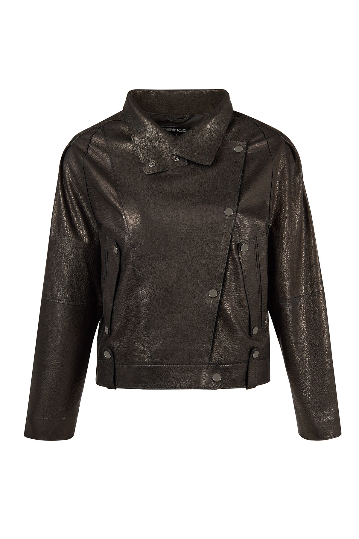 Torino Kadın Siyah Biker Oversize Deri Ceket - Image 2