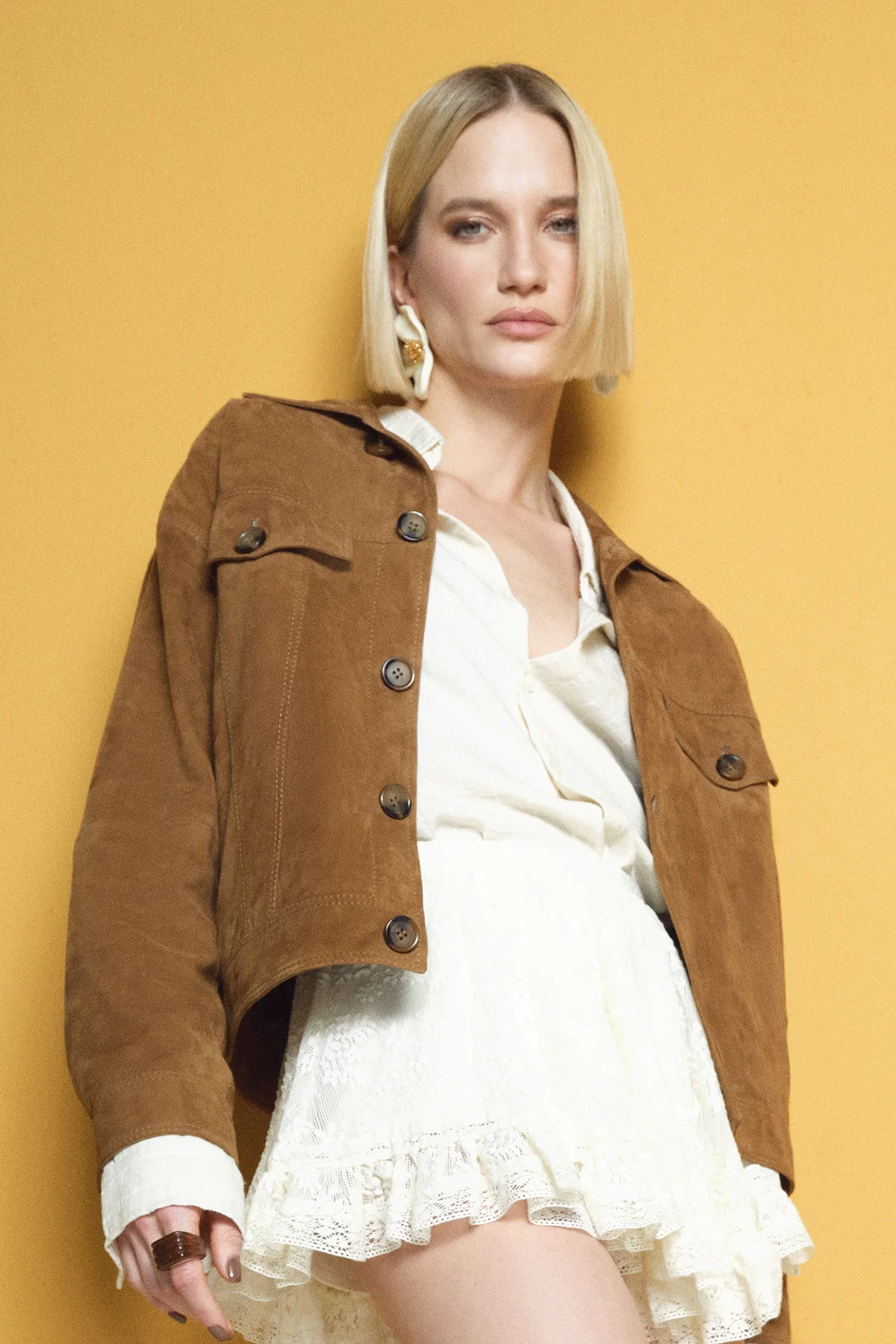Valenza Kadın Camel Süet Deri Ceket - Image 2