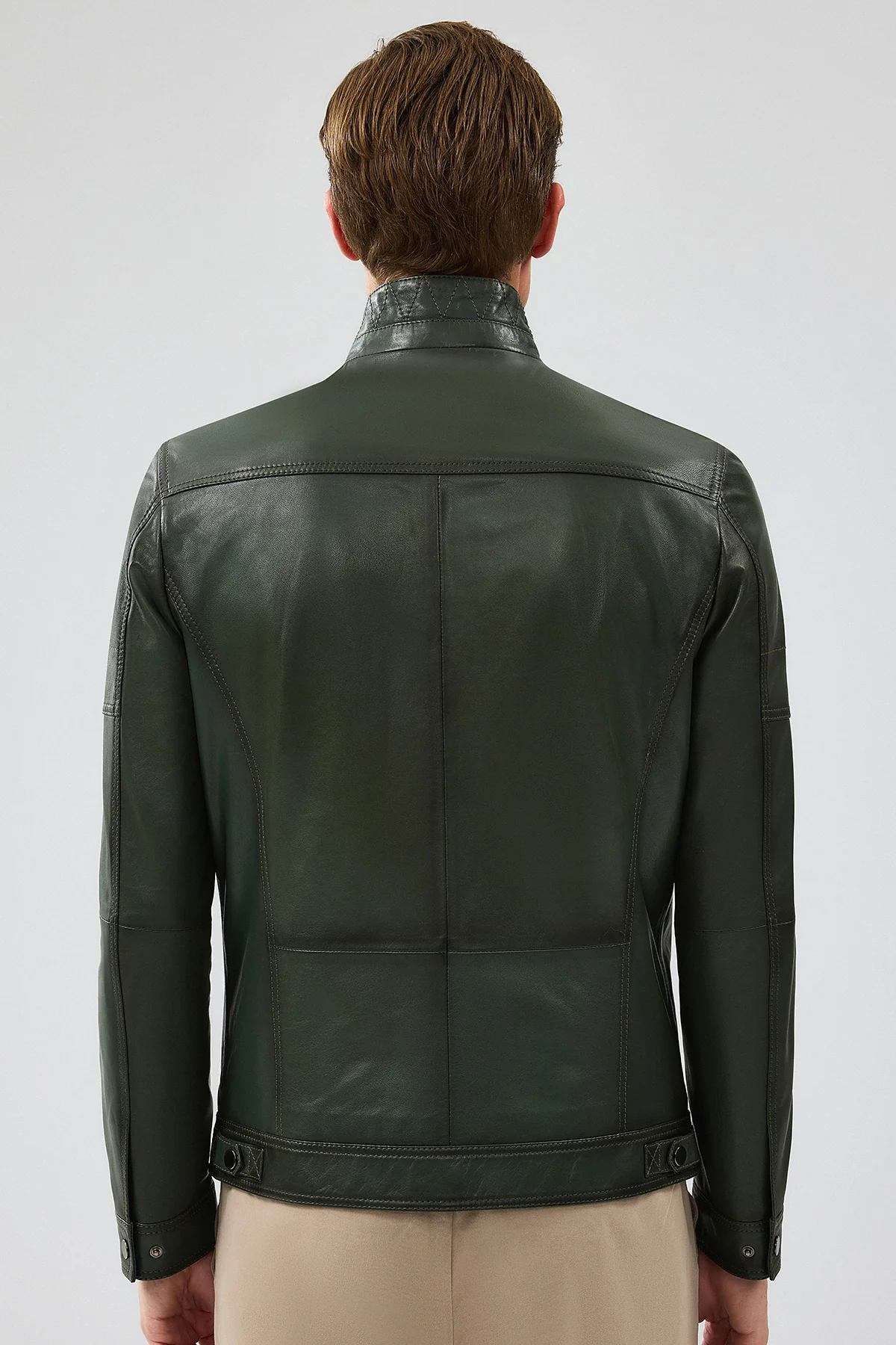 Wade Erkek Haki Slim-Fit Deri Mont - Image 5
