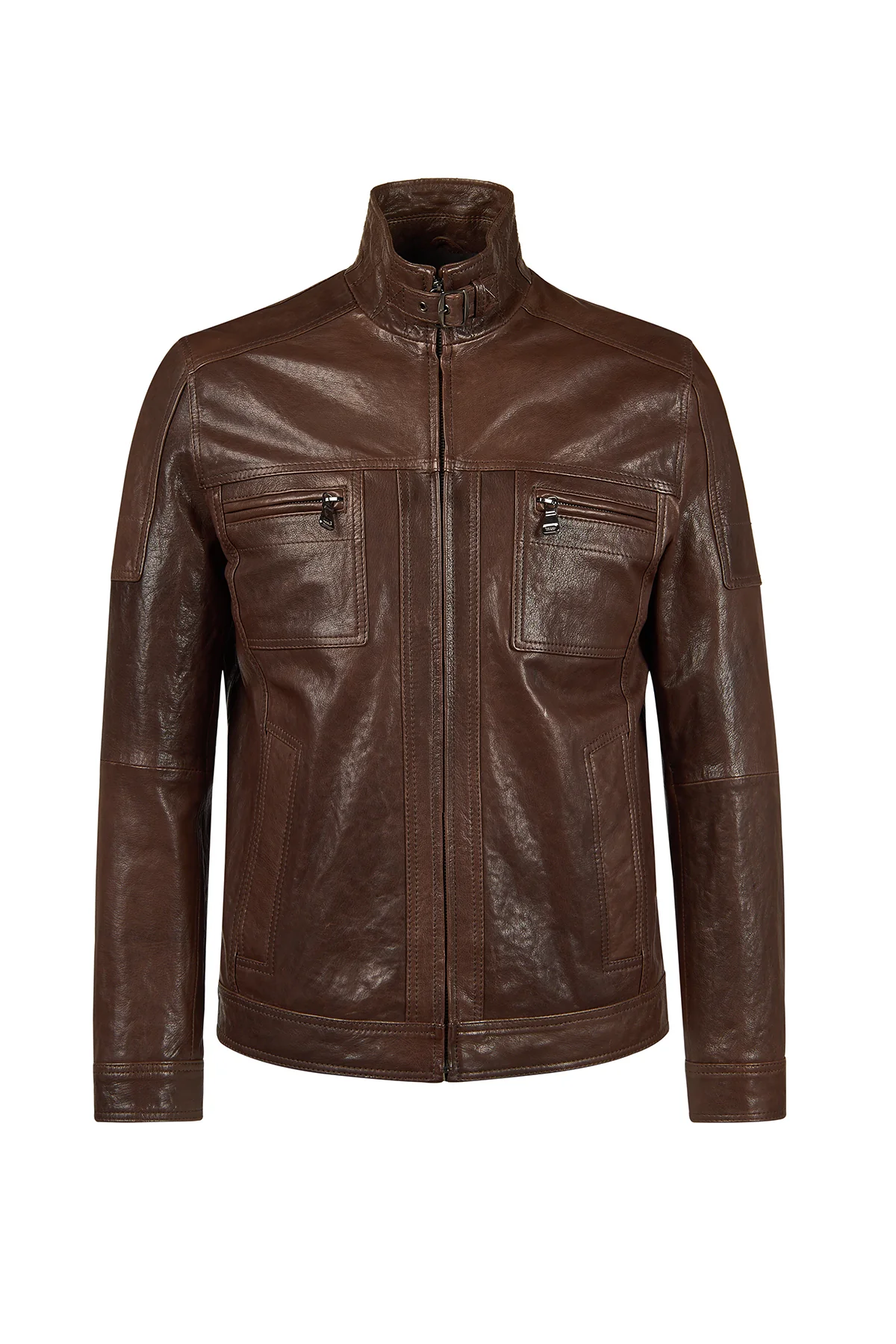 Wade Erkek Kahverengi Slim-Fit Deri Ceket - Image 5
