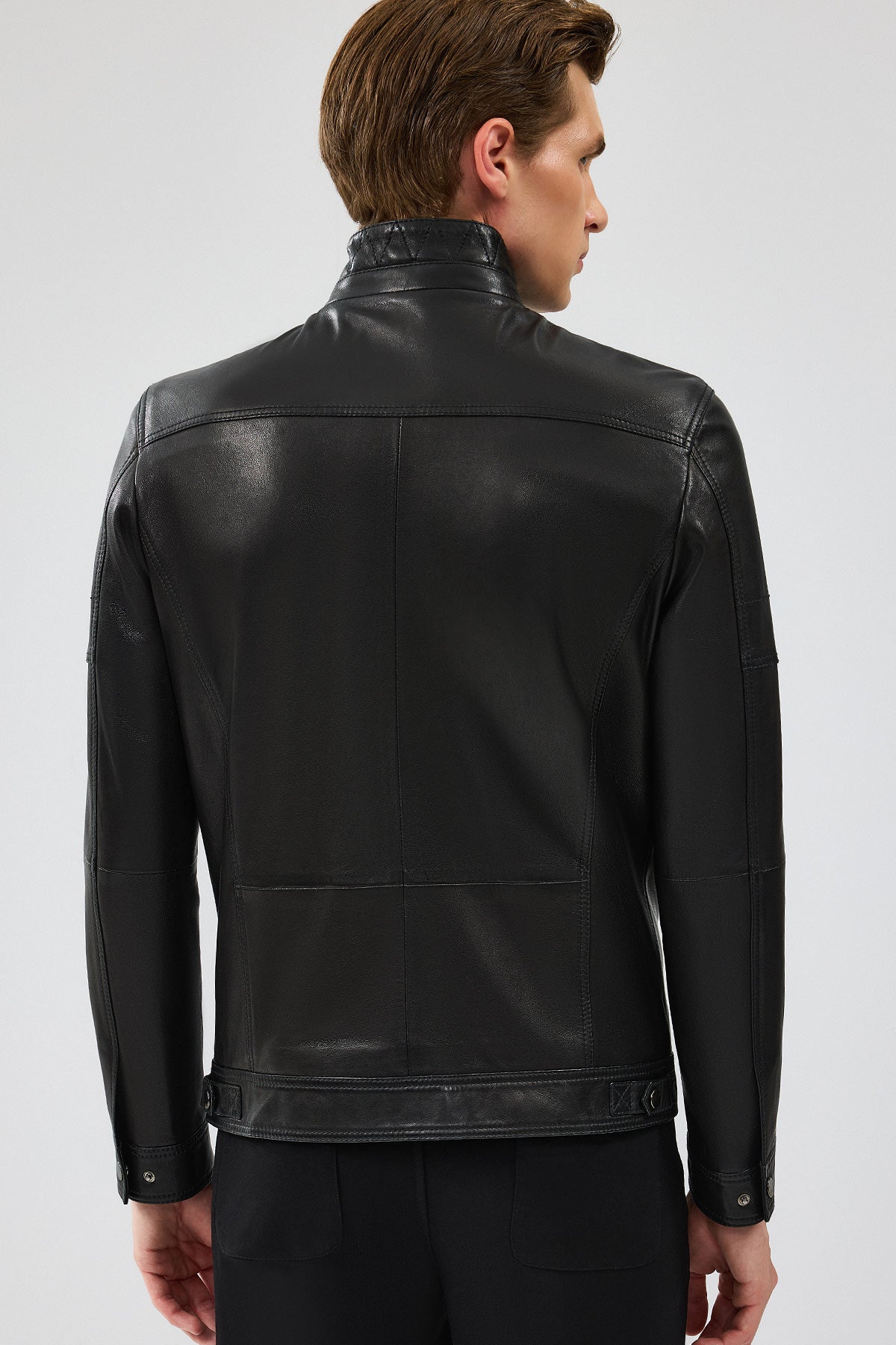 Wade Erkek Siyah Slim-Fit Deri Mont - Image 5