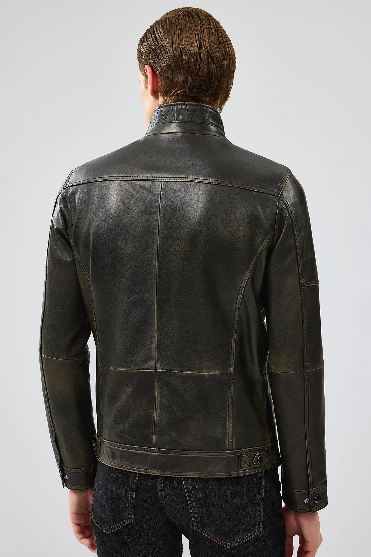 Wade Erkek Yeşil Slim-Fit Deri Mont - Image 5
